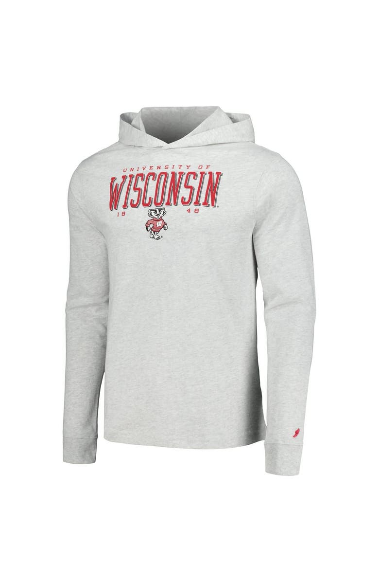 LEAGUE COLLEGIATE WEAR Men's League Collegiate Wear Ash Wisconsin Badgers Team Stack Tumble Long Sleeve Hooded T-Shirt, Alternate, color, Ash