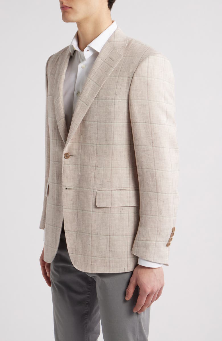 Canali Siena Regular Fit Windowpane Check Linen & Wool Twill Sport Coat, Alternate, color, Pink
