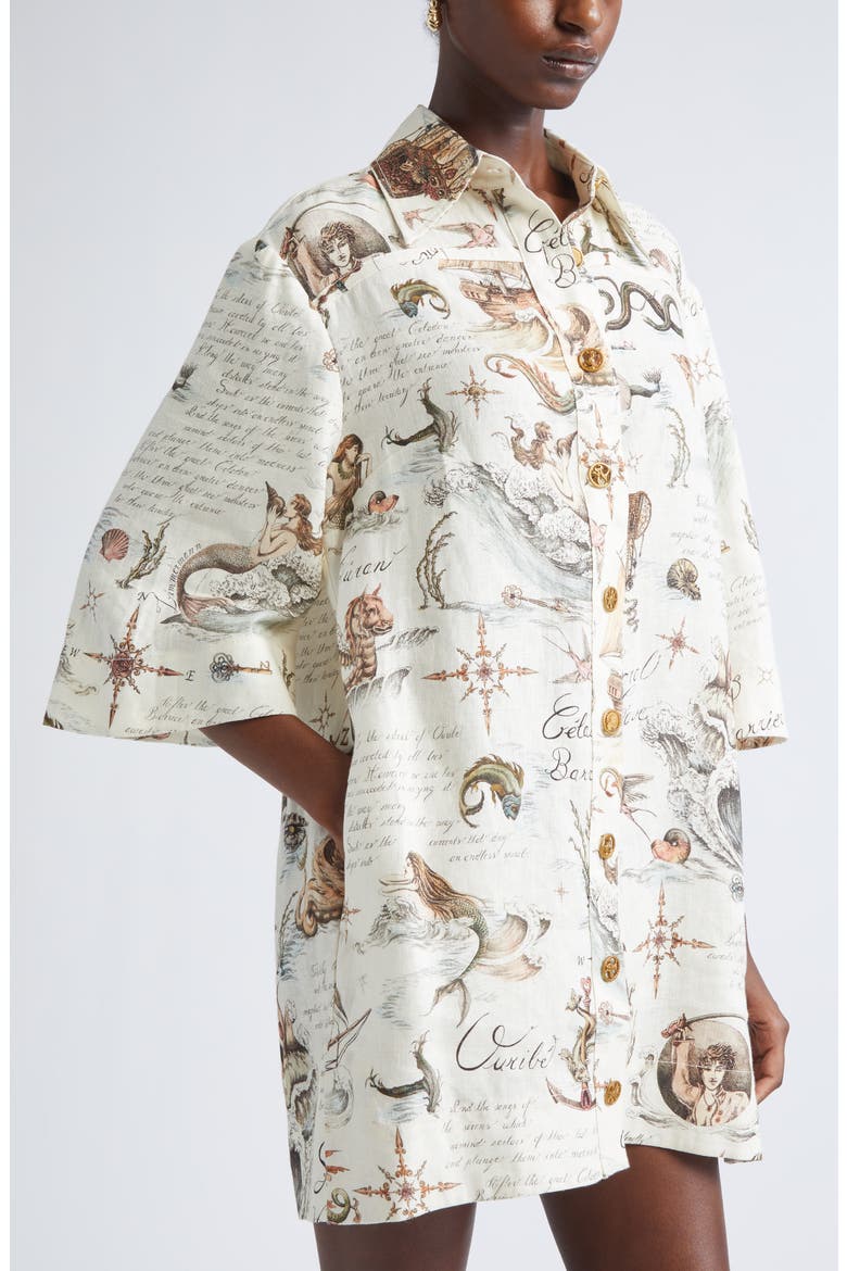 Treasure Print Linen Shirtdress, Alternate, color, TREASURE ISLAND