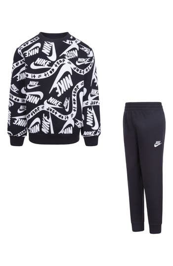 Nike Kids' Club Allover Print Sweatshirt & Joggers Set In Black