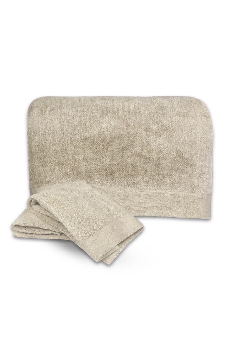 BedVoyage Melange Viscose Cotton Blend Odor & Mildew Resistant Bath Sheet & Hand Towel Set, Main, color, Sand