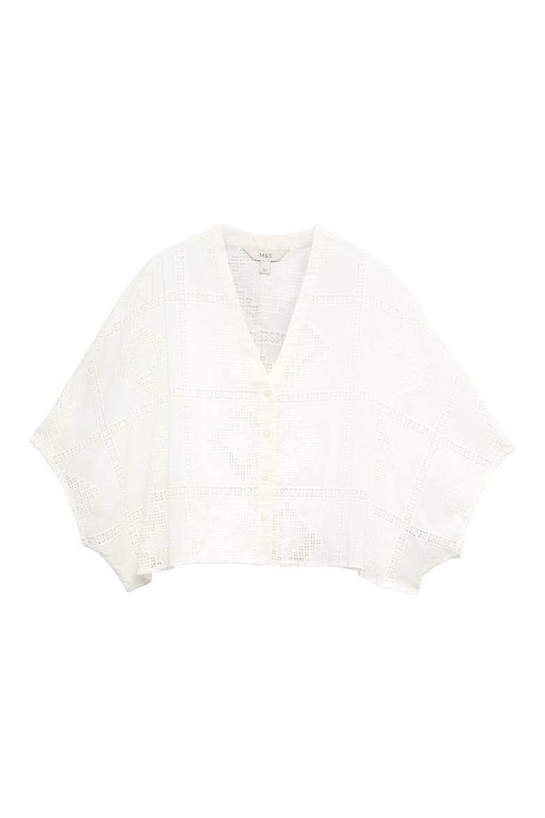 Openwork Embroidered Button-Up Kafta, Main, color, SOFT WHITE