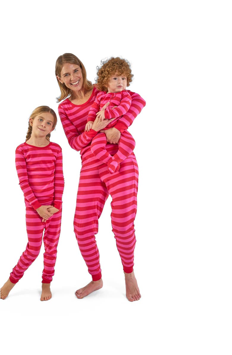 Leveret Kids Footed Striped Cotton Matching Family Pajamas, Alternate, color, Red & Pink