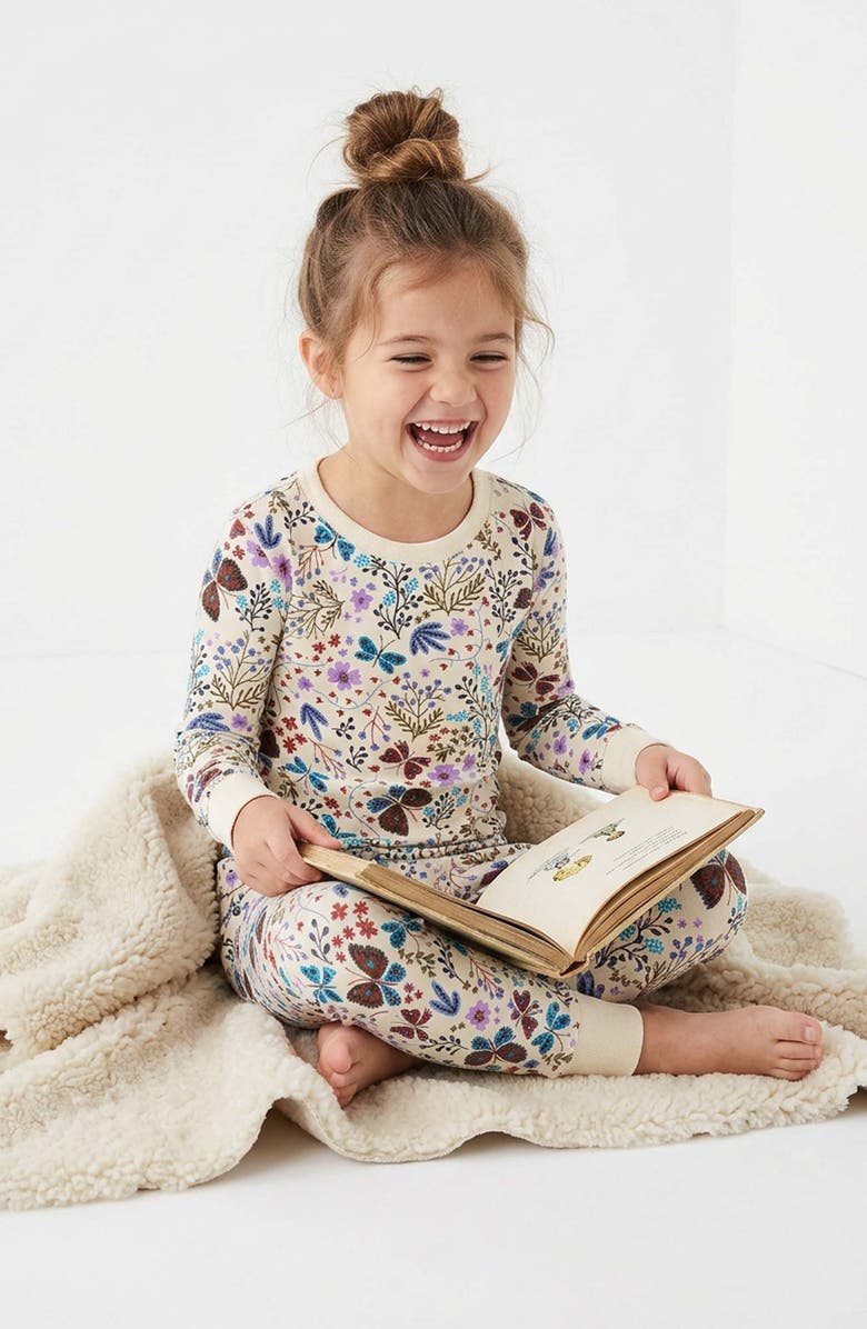 Mightly 100% Organic Cotton Print Long Sleeve Snug Fit Kids Pajamas, Alternate, color, Botanical Floral