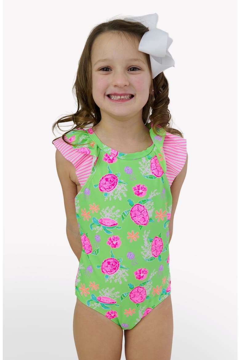Kids' Ruffle Trim One-Piece Swimsuit, Alternate, color, GREEN