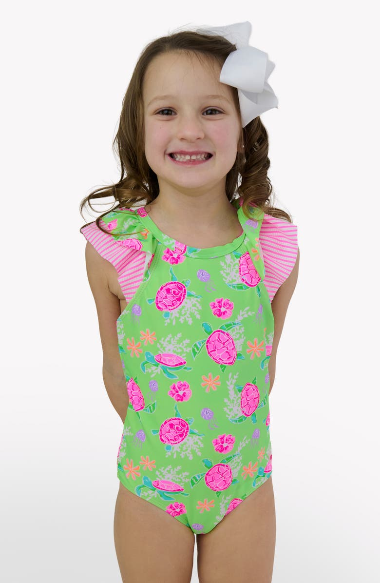 RuffleButts Kids' Ruffle Trim One-Piece Swimsuit, Alternate, color, Green