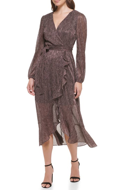 Kensie Long Sleeve Shimmer Knit Midi Dress In Brown