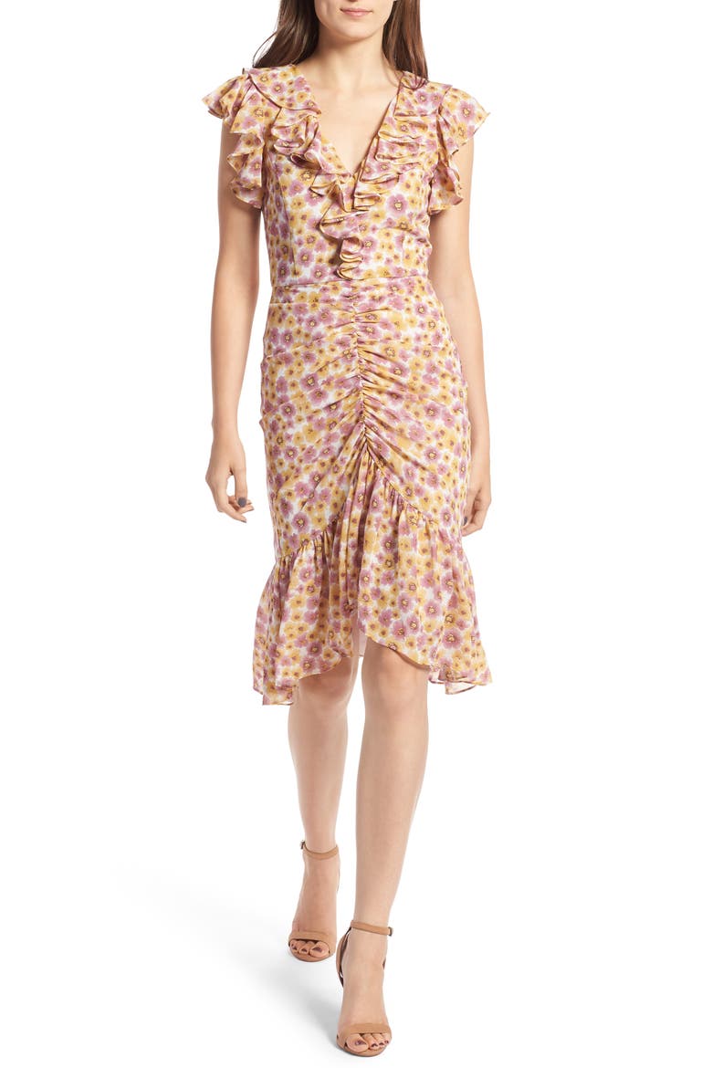 Daphine Midi Dress, Main, color, YELLOW WILDFLOWERS