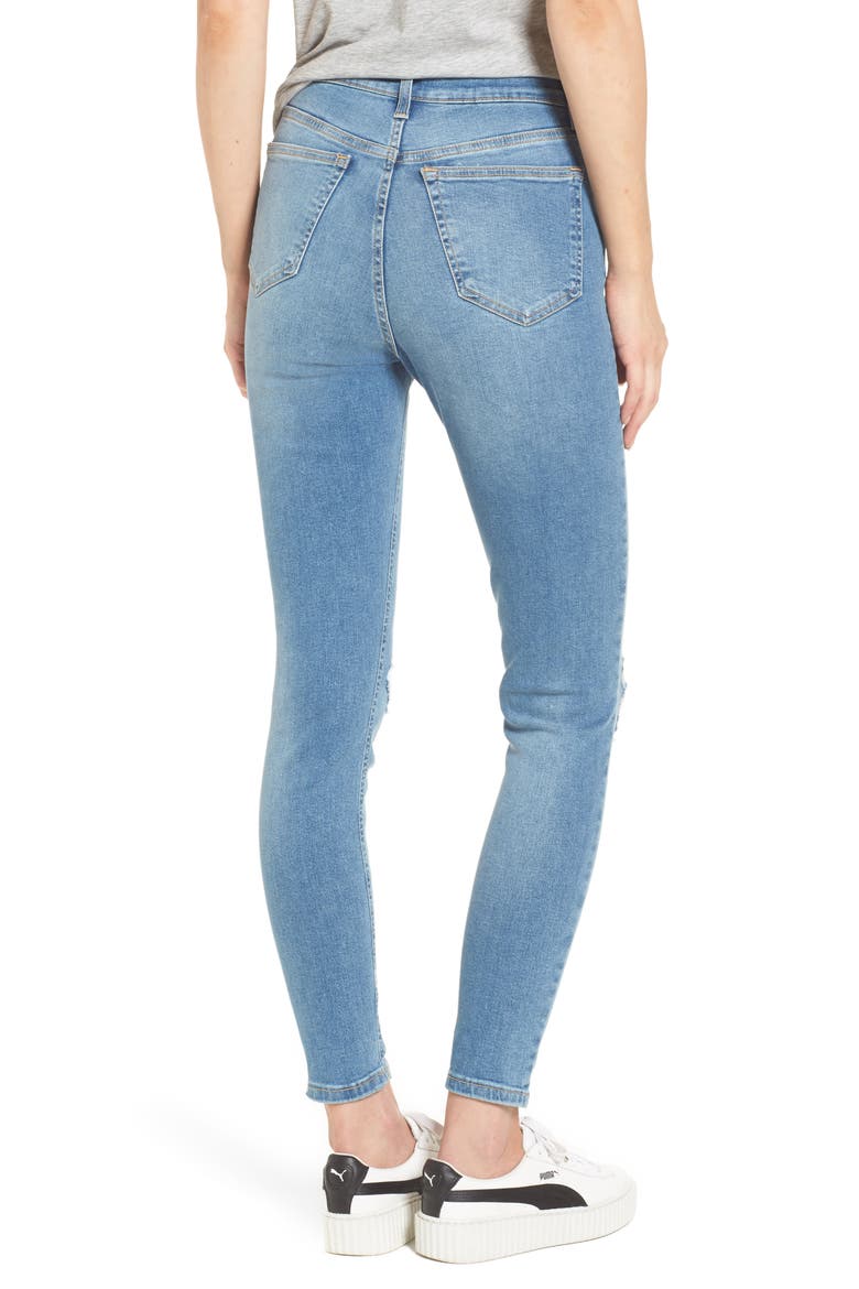 Moto Jamie Ripped High Waist Ankle Skinny Jeans, Alternate, color, MID DENIM
