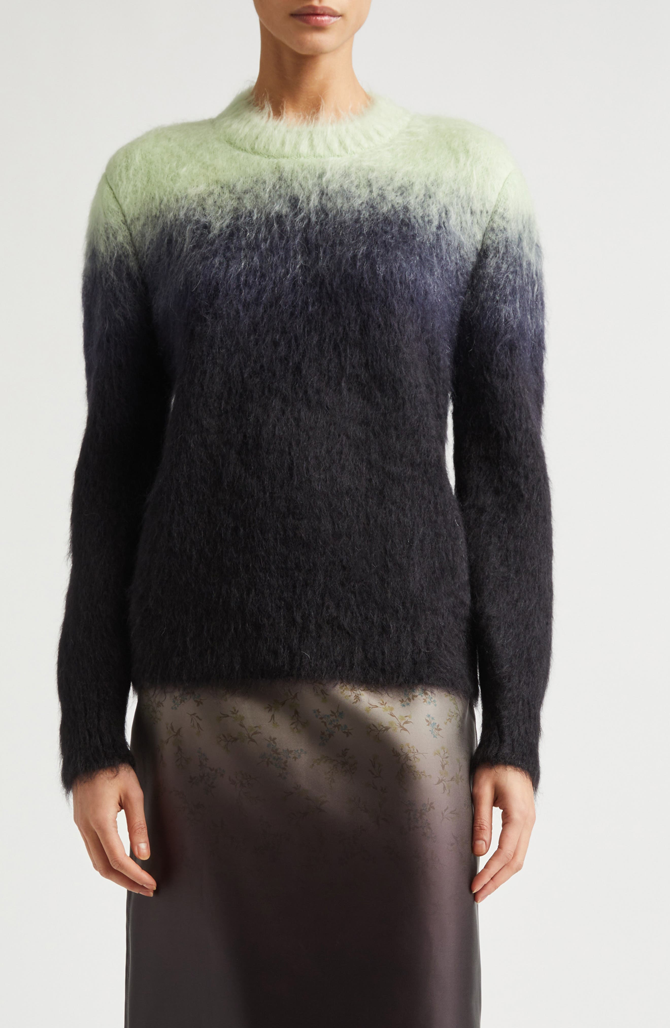 Brushed Mohair Blend Jacquard Crewneck Sweater