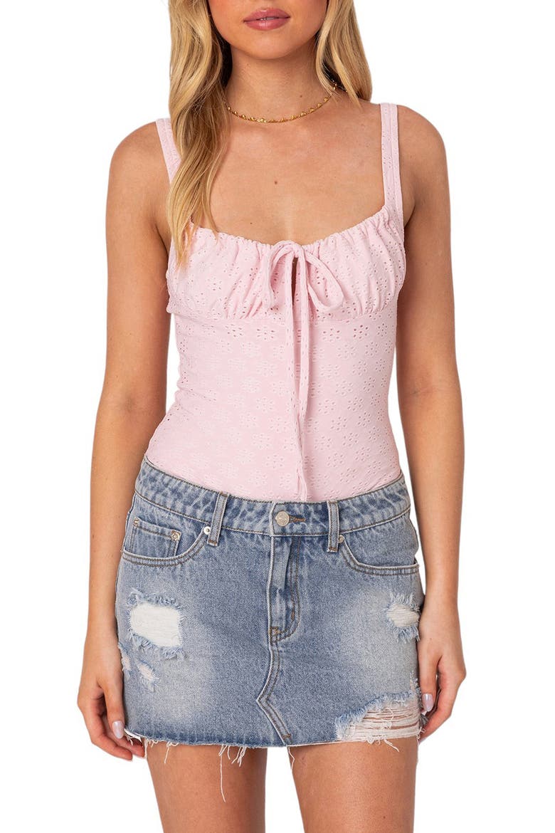 Carol Eyelet Sleeveless Bodysuit, Main, color, PINK