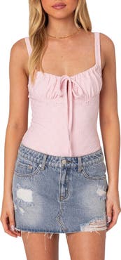 EDIKTED Carol Eyelet Sleeveless Bodysuit