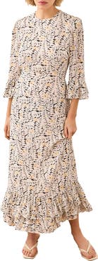 MINT VELVET Floral Print Ruffle Midi Dress