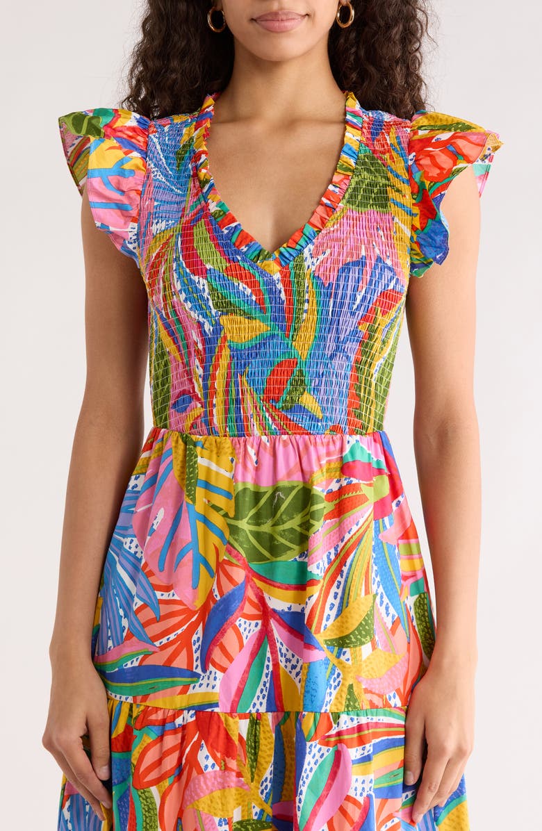 SUGARLIPS Lobster Bay Sunfire Smocked Cotton Tiered Maxi Dress, Alternate, color, Kelly-Blue-Multi