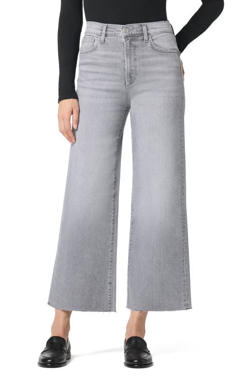 Raw Hem High Waist Ankle Wide Leg Jeans (Athena Grey)