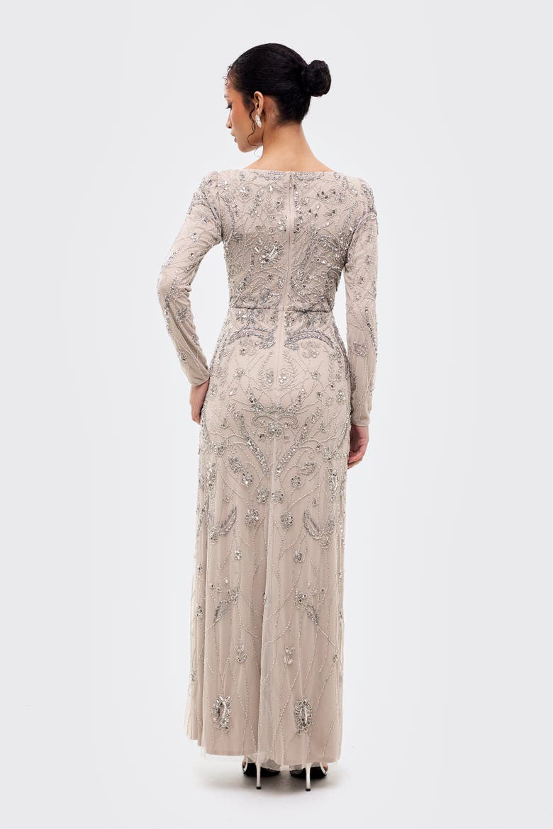 Modest Floral Embellished Sequins Maxi Dress, Alternate, color, GREY