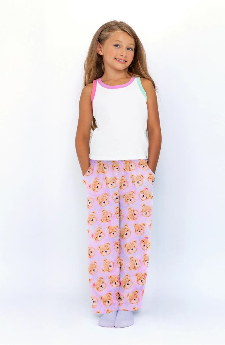 Preppy Goose Plush Lavender Teddy Print loungewear pant, Alternate, color, Lavender Teddy Print