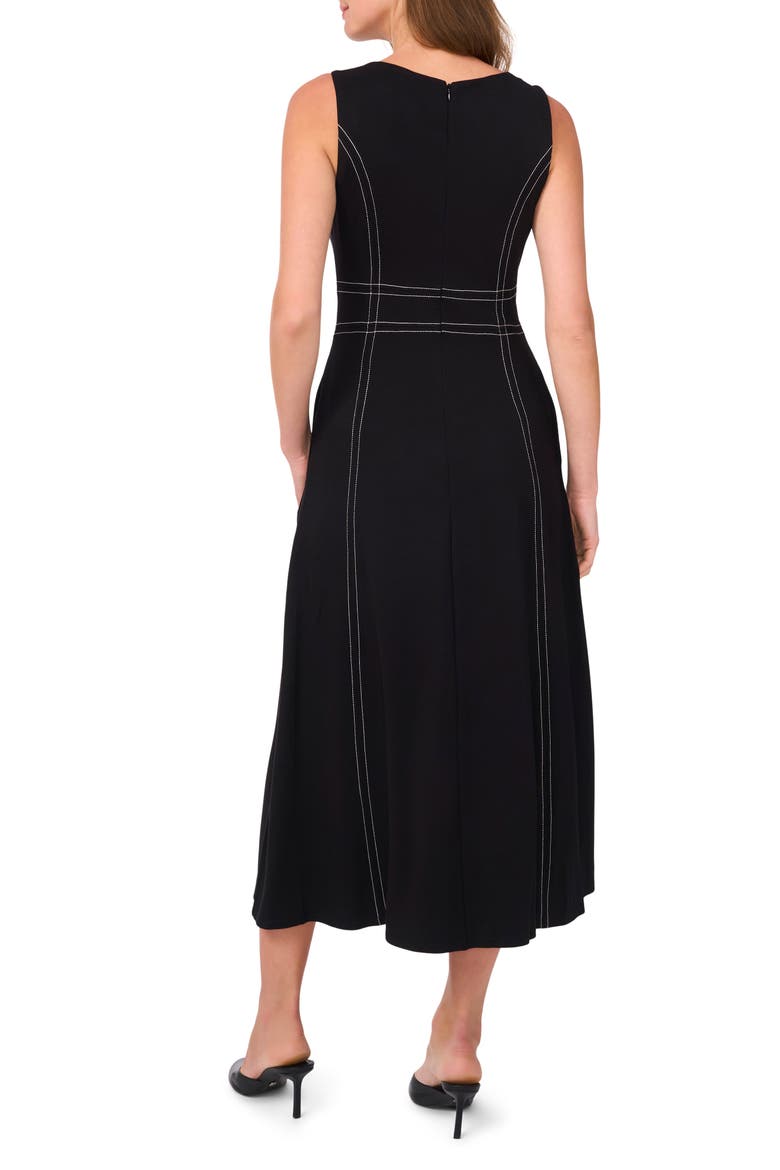 Contrast Topstitch Sleeveless Midi Dress, Alternate, color, RICH BLACK 060
