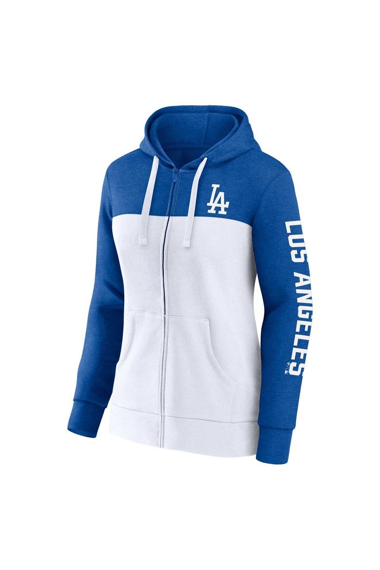 Women's Fanatics Branded Heather Royal/White Los Angeles Dodgers City Ties Hoodie Full-Zip Sweatshirt, Alternate, color, Heather Royal