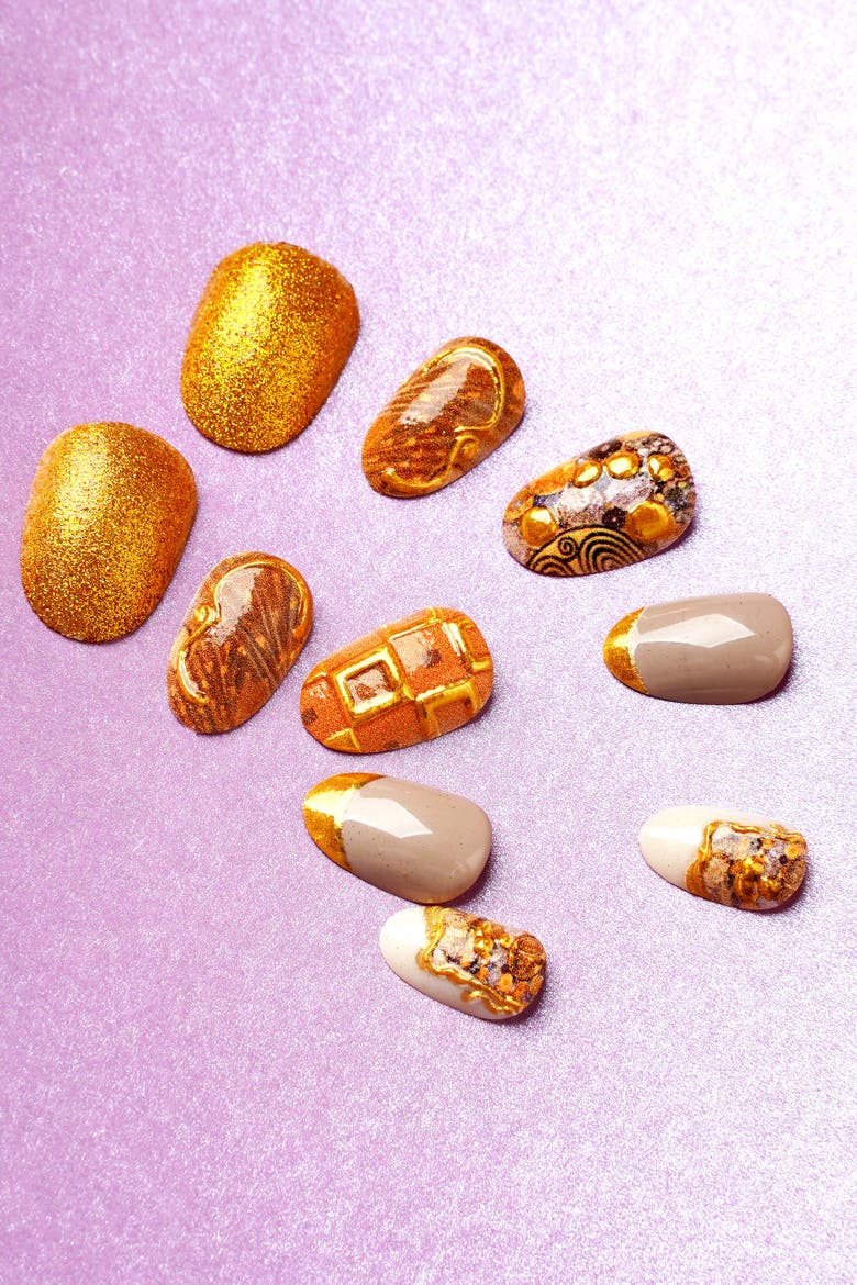 Gustav Klimt Adele Bloch Bauers Portrait Short Oval Press On Nails, Alternate, color, Yellow