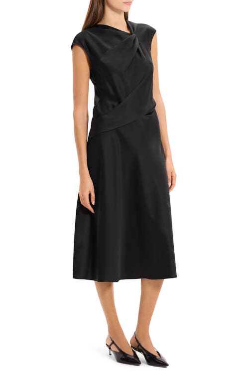 Theory Twist Bodice Satin Midi Dress In Black