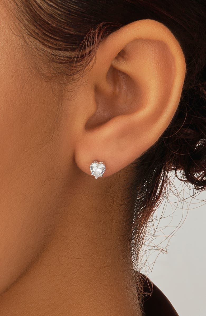 Sterling Forever Cubic Zirconia Heart Stud Earrings, Alternate, color, Silver