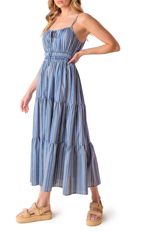 FLYING TOMATO FLYING TOMATO STRIPE TIERED COTTON MAXI DRESS