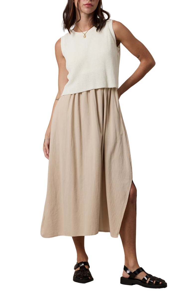 WISHLIST Mixed Media Midi Dress, Main, color, Off White/ Taupe