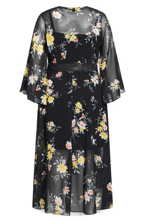 City Chic Fleetwood Print Wrap Maxi Dress In Black