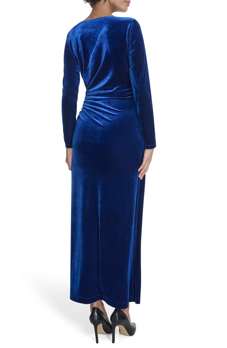 Calvin Klein Long Sleeve Ruched Velvet Gown, Alternate, color, Sapphire