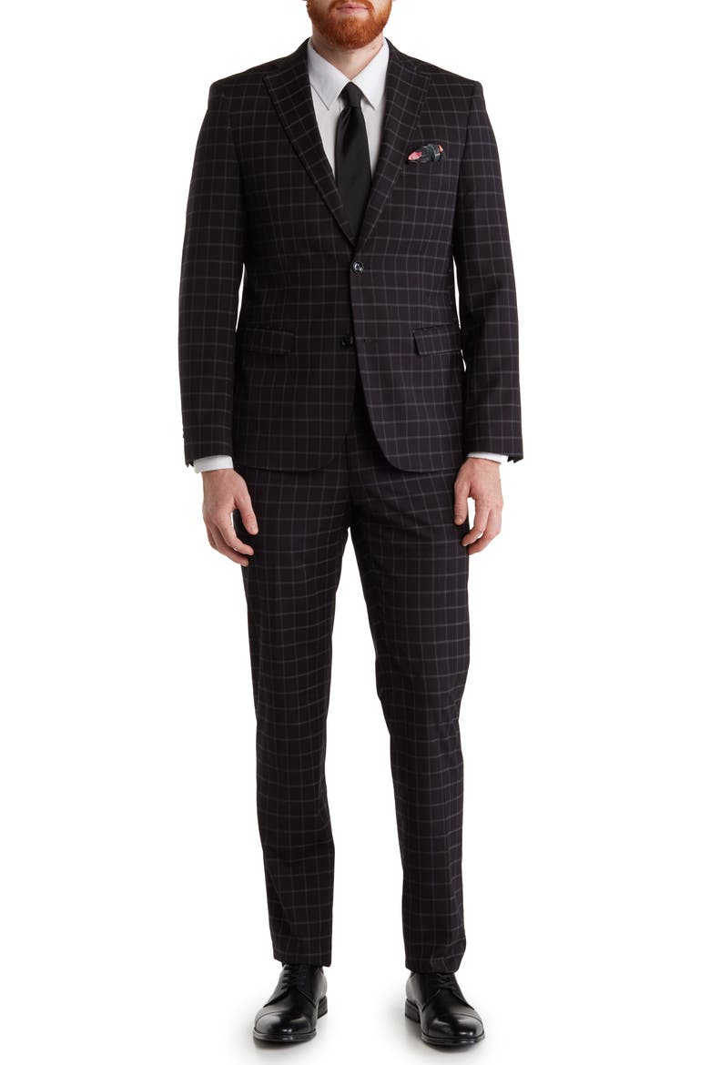 Two-Piece Check Two-Button Stretch Woven Suit, Main, color, BLACK