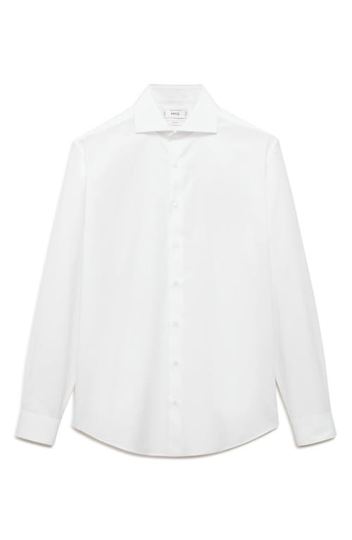 Mango Slim Fit Cotton Herringbone Suit Button-up Shirt In White
