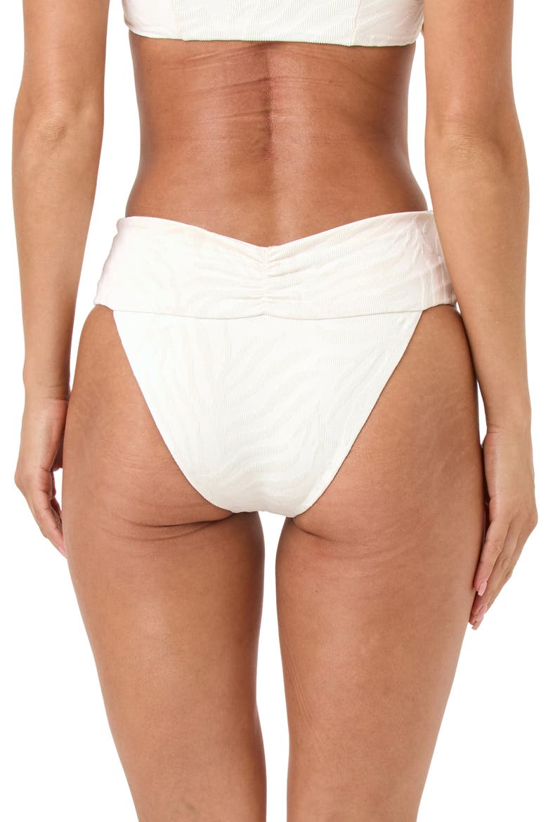 Bardot Ruched Jacquard High Waist Bikini Bottoms, Alternate, color, CREAM