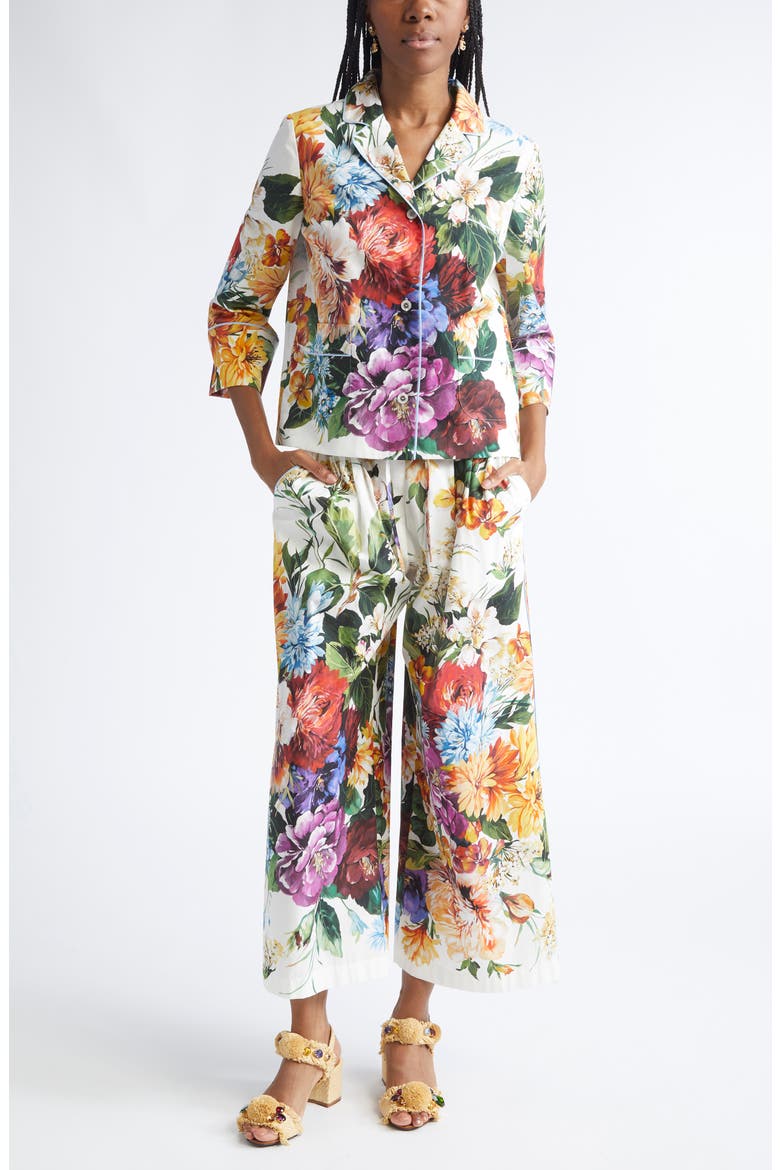 Floral Crop Cotton Wide Leg Pants, Alternate, color, HA5PC B.FIORI CRET. F.BCO