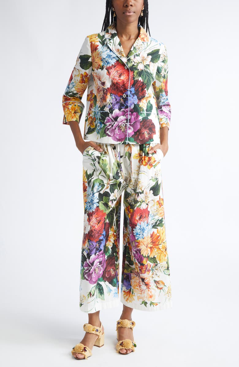 Dolce&Gabbana Floral Button-Up Top, Alternate, color, Ha5pc B.fiori Cret. F.bco