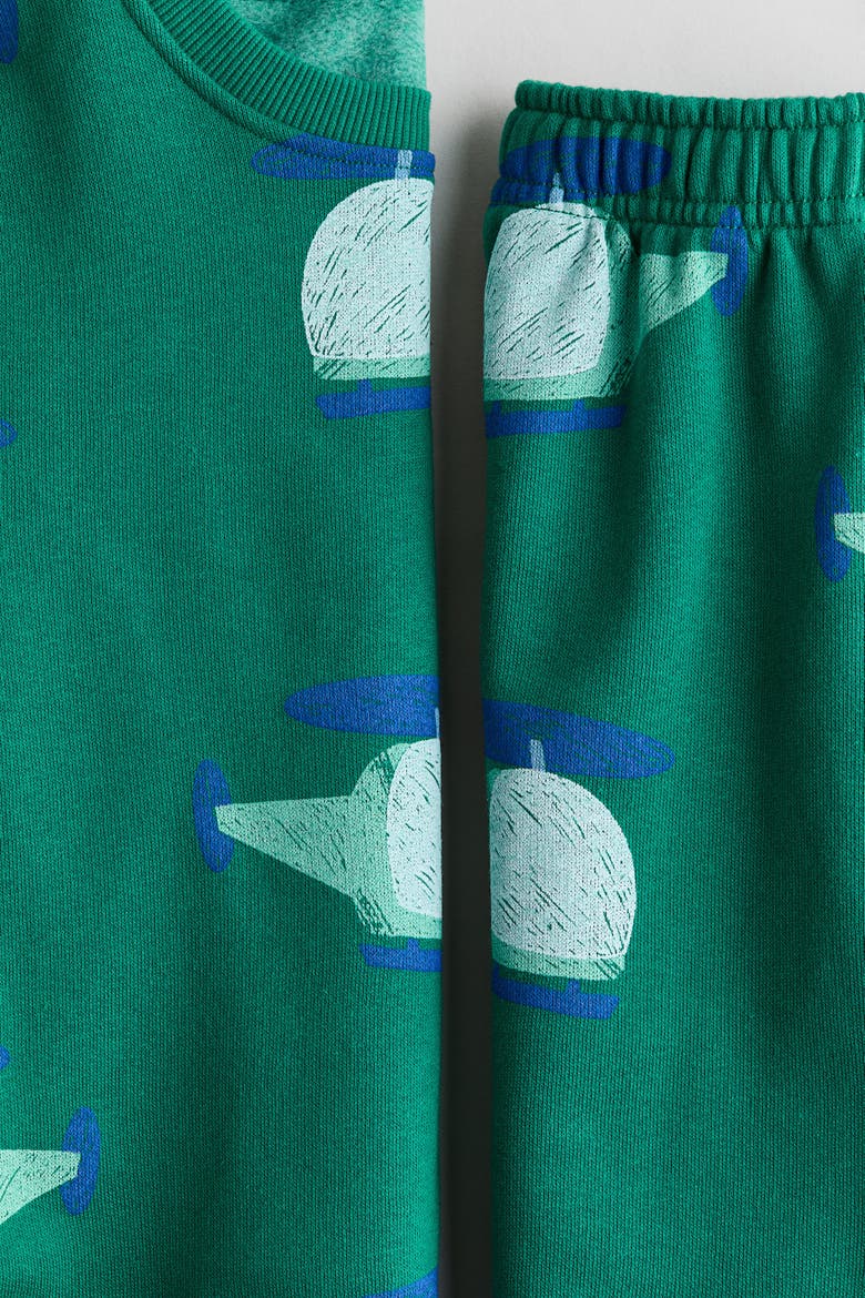 2-piece Printed Sweatshirt Set, Alternate, color, Green/helicopters