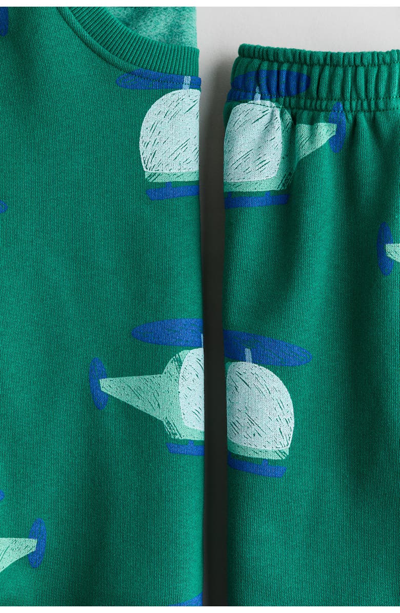 H&M 2-piece Printed Sweatshirt Set, Alternate, color, Green/Helicopters