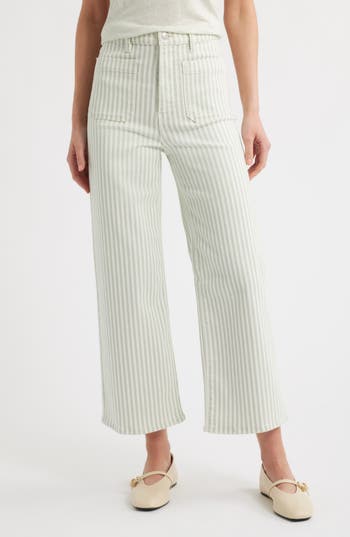 Frame The Anchor High Rise Subtle Wide Leg Pant In Seamist Stripe