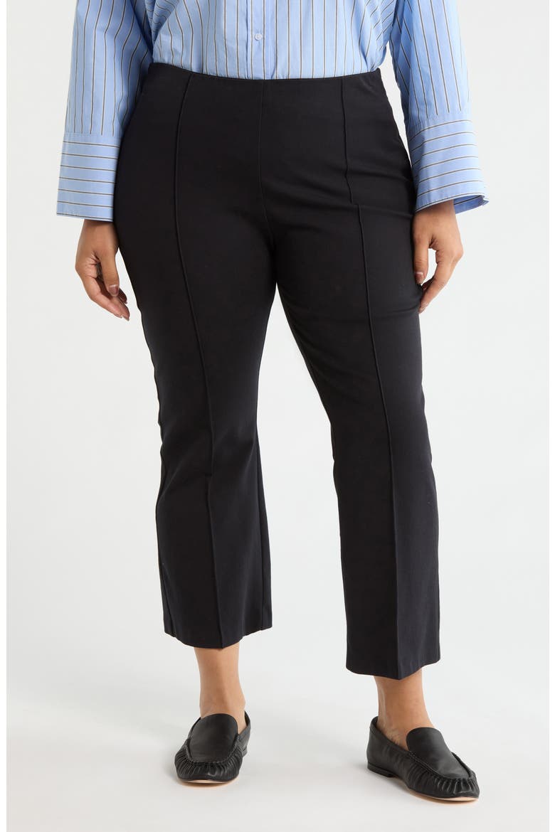 Pintuck Stretch Cotton Crop Flare Leg Pants, Main, color, BLACK
