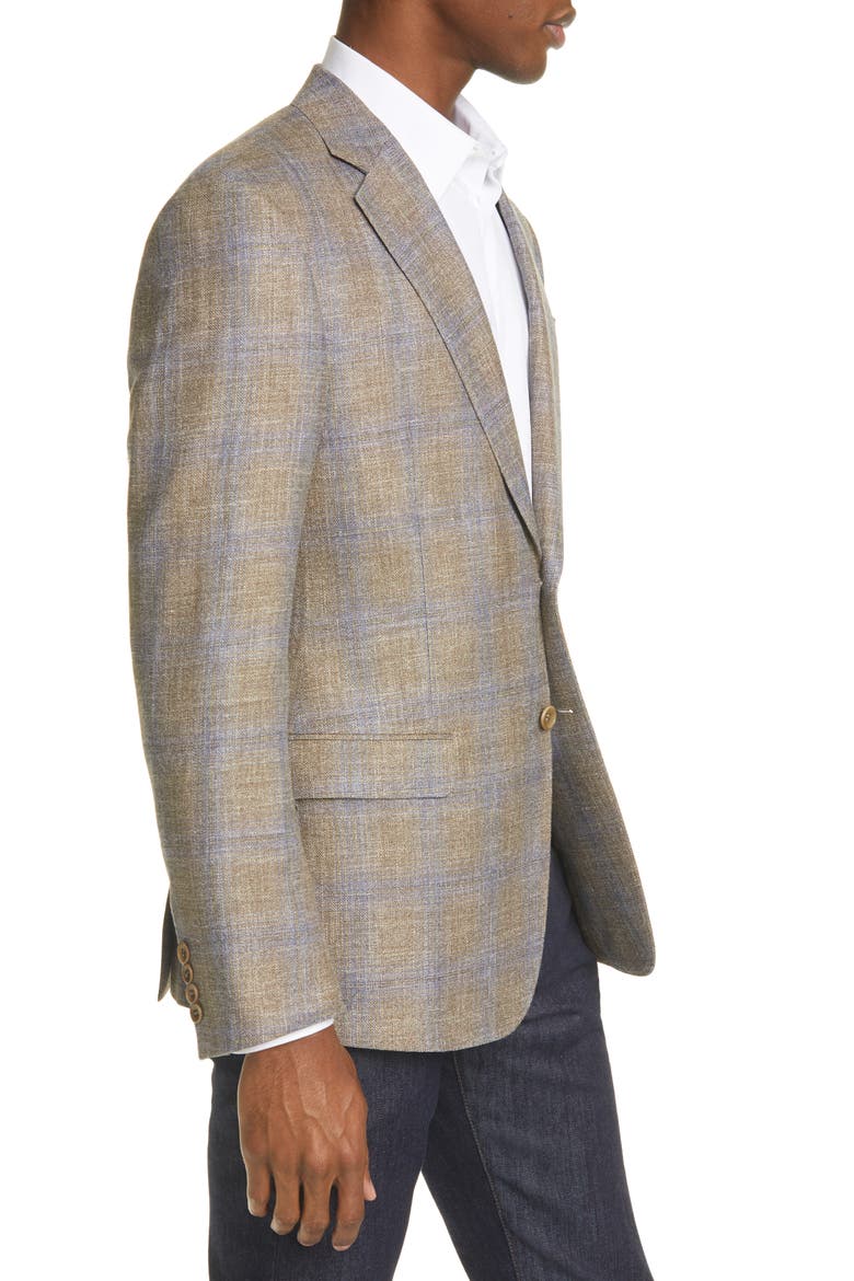 Trim Fit Plaid Wool & Silk Blend Sport Coat, Alternate, color, SAND