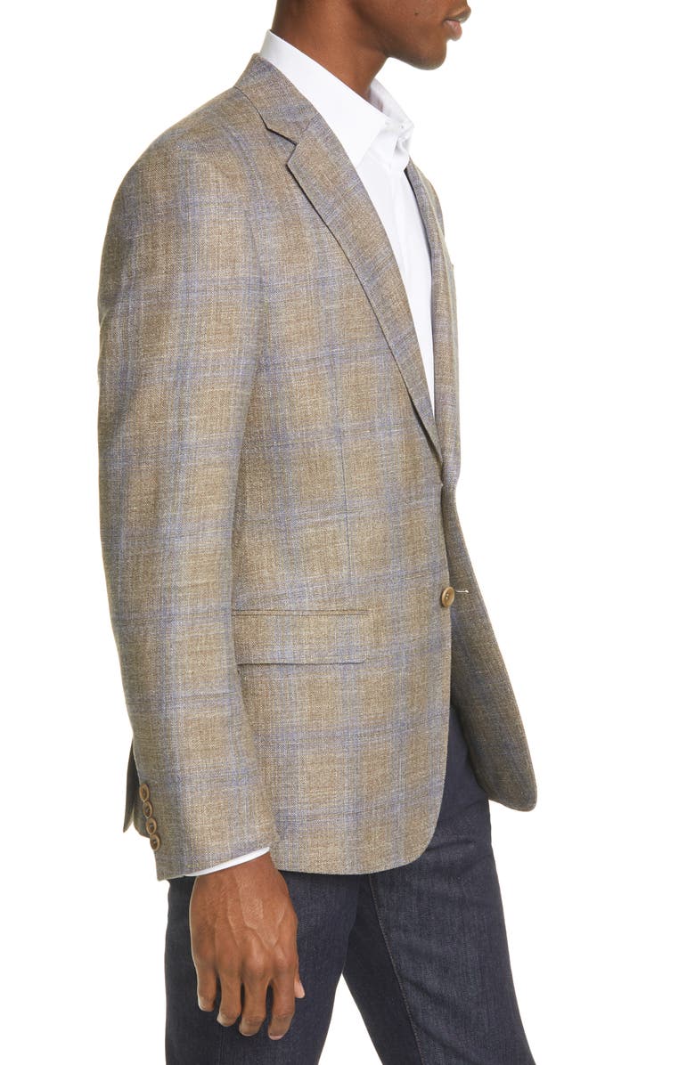 Giorgio Armani Trim Fit Plaid Wool & Silk Blend Sport Coat, Alternate, color, 