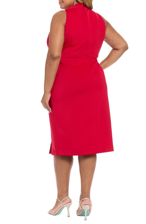 London Times Techno Bow Surplice Scuba Knit Dress In Red