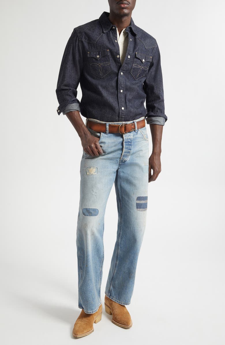 Double RL Buffalo West Slim Fit Denim Western Snap-Up Shirt, Alternate, color, 