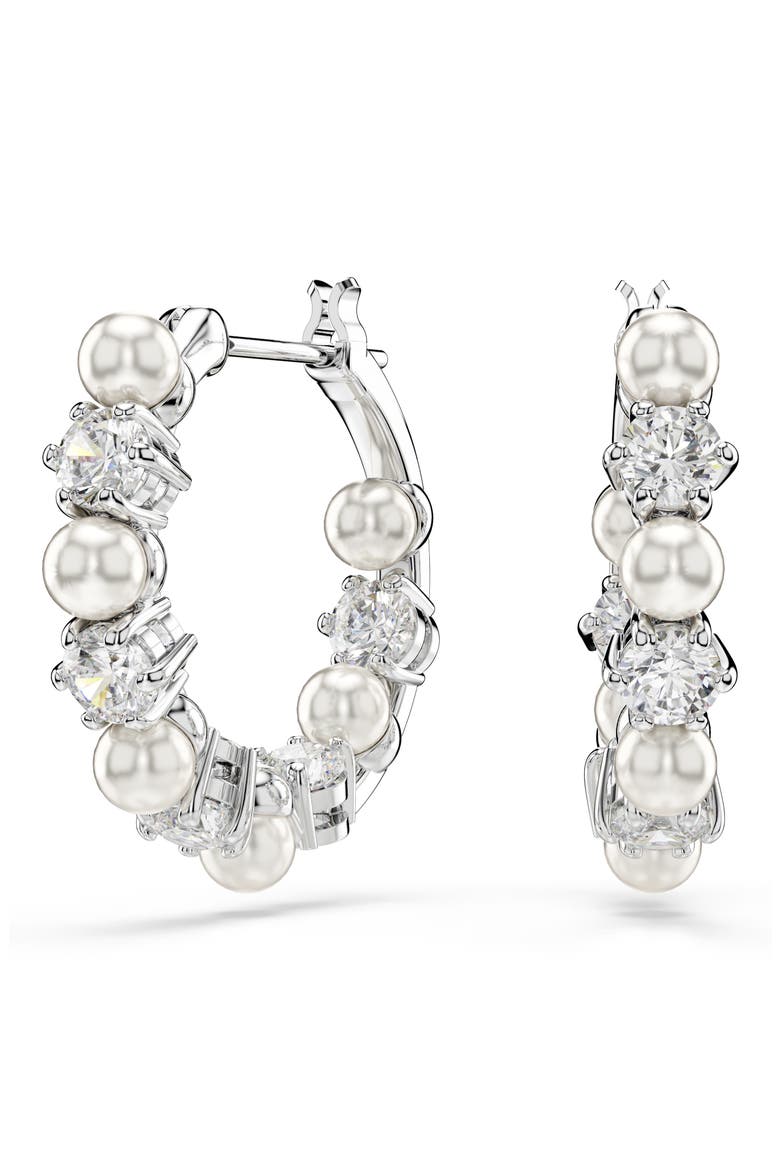 Matrix Crystal & Faux Pearl Hoop Earrings, Alternate, color, WHITE