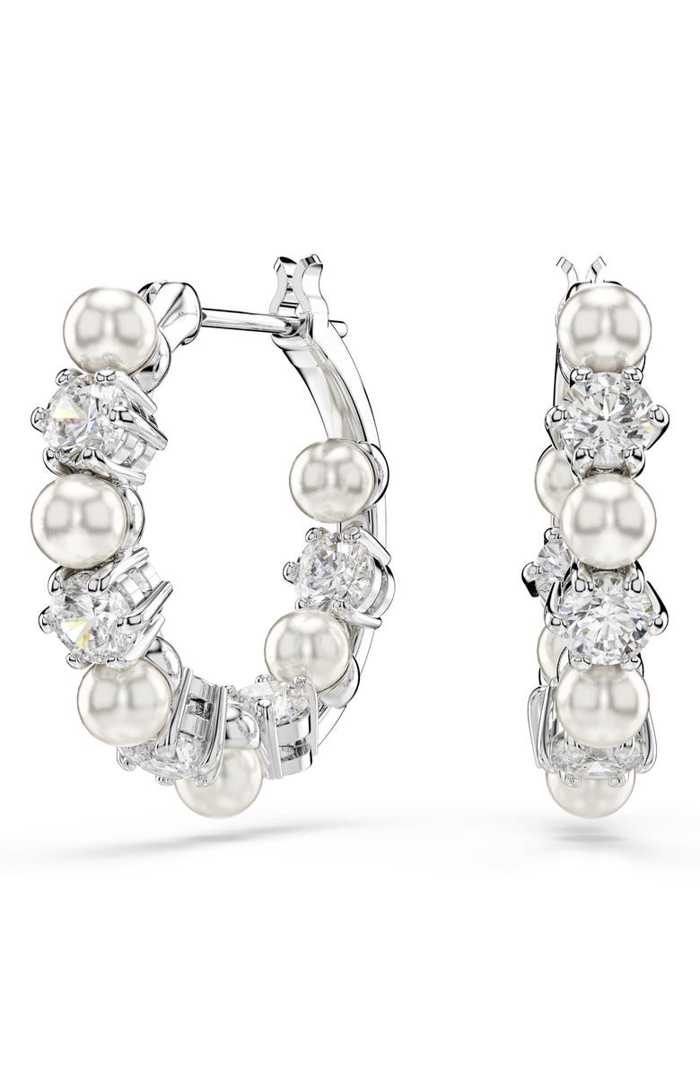 Swarovski Matrix Crystal & Faux Pearl Hoop Earrings, Alternate, color, White