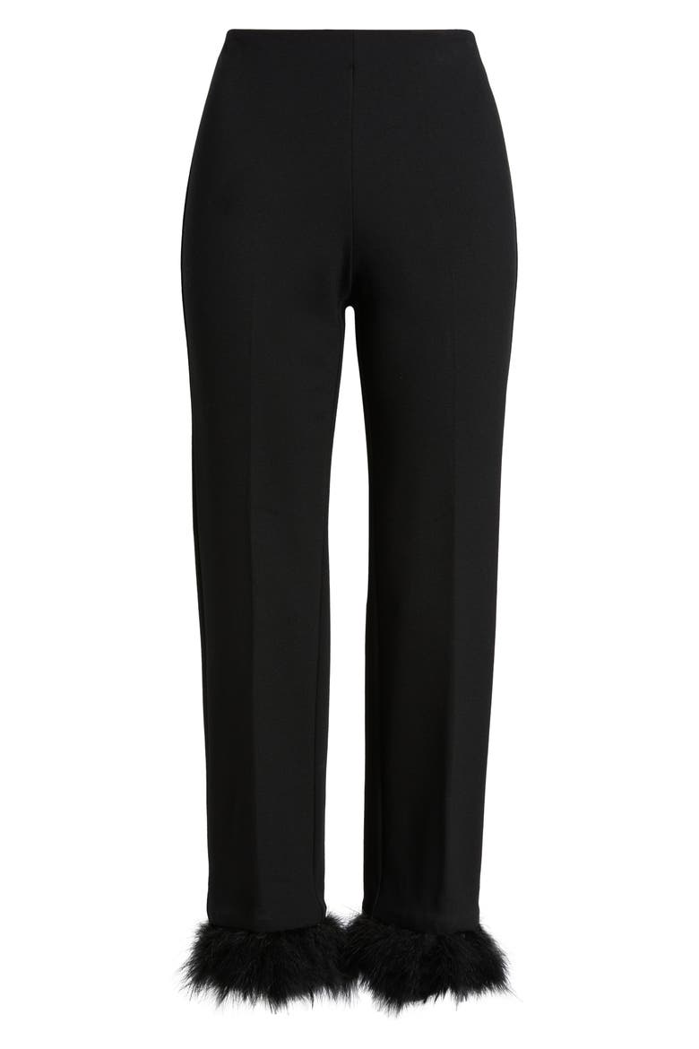 Crop Feather Trim Pull-On Pants, Alternate, color, ANNE BLACK