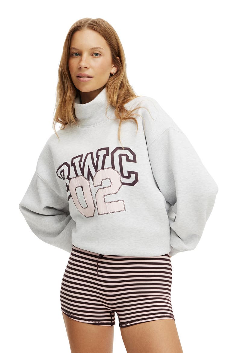 Women's Active Plush Funnel Neck Sweatshirt, Main, color, Cloudy Grey Marle Bwc