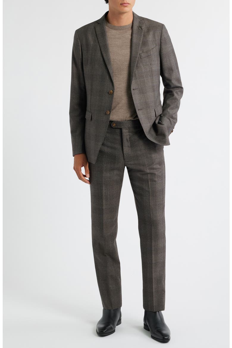 Varick Slim Fit Brown Glen Check Wool Blend Suit, Main, color, BROWN