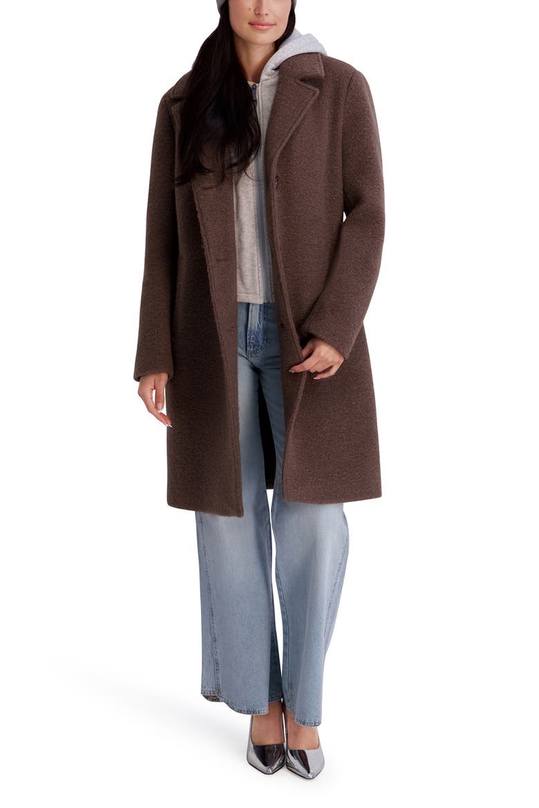 Textured Coat with Hoodie Bib, Alternate, color, CHOCOLATE