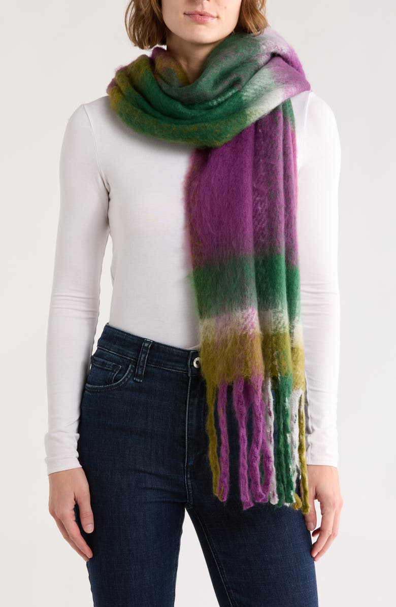 Tasha Plaid Blanket Scarf, Main, color, Purple/ Green